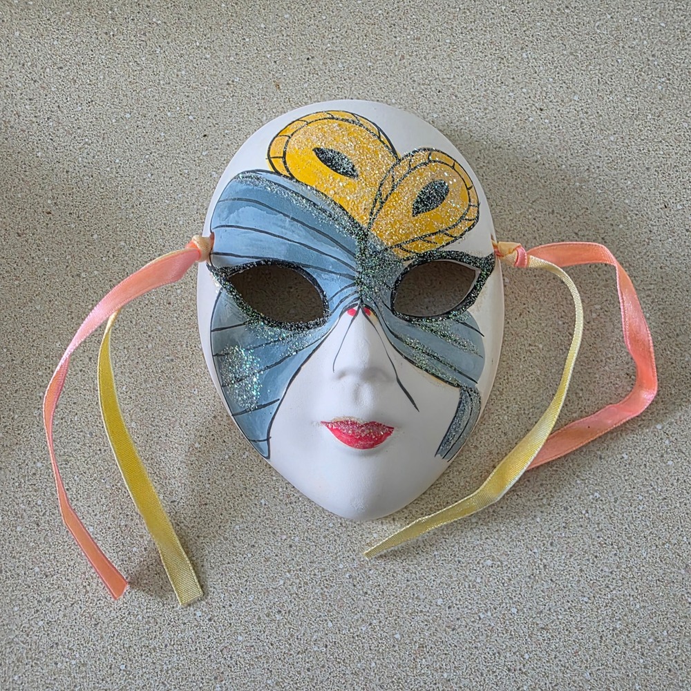Mardi Gras Masquerade Mask 5" Ceramic Butterfly Hand Painted Glitter, Wall Decor